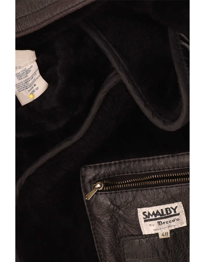 Breco's Mens Shearling Coat IT 48 Medium Black Leather
