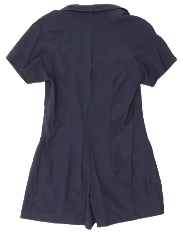 Vintage Womens Short Sleeve Playsuit UK 12 Medium Navy Blue Polyester