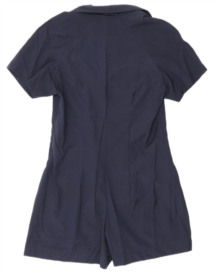 Vintage Womens Short Sleeve Playsuit UK 12 Medium Navy Blue Polyester