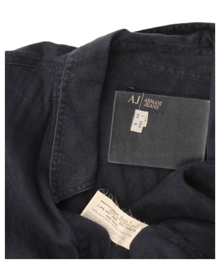 Armani Jeans Womens Pullover Shirt IT 42 Medium Navy Blue Linen