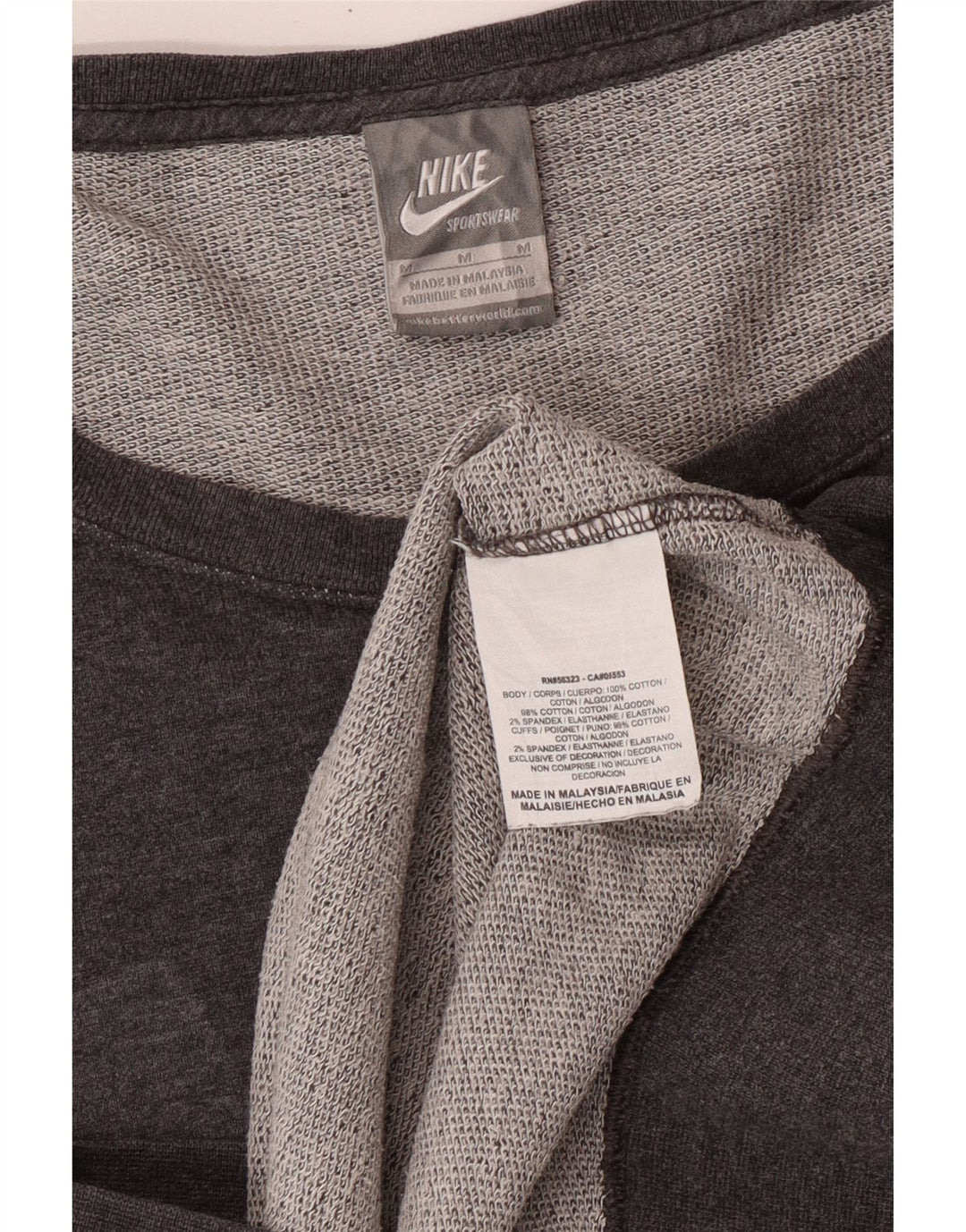 Nike Womens Graphic Off Shoulder Sweatshirt Jumper UK 12 Medium Grey Cotton