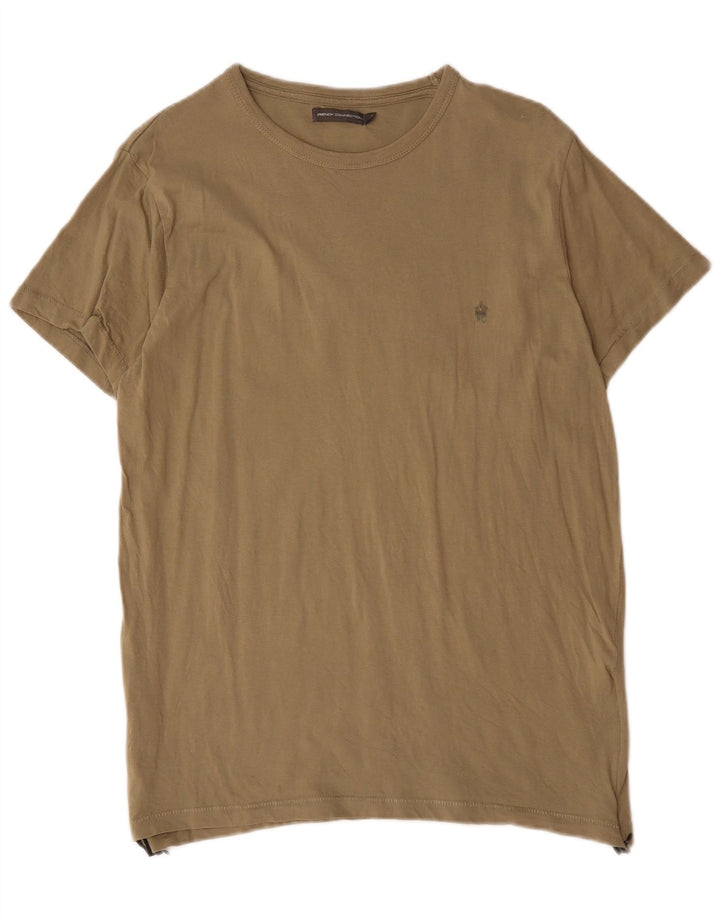 French Connection Mens T-Shirt Top Large Khaki Cotton