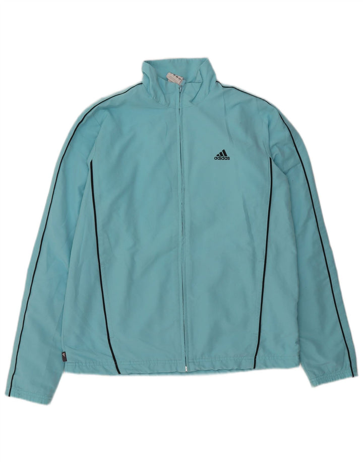 Adidas Womens Tracksuit Top Jacket UK 14 Large Blue Polyester