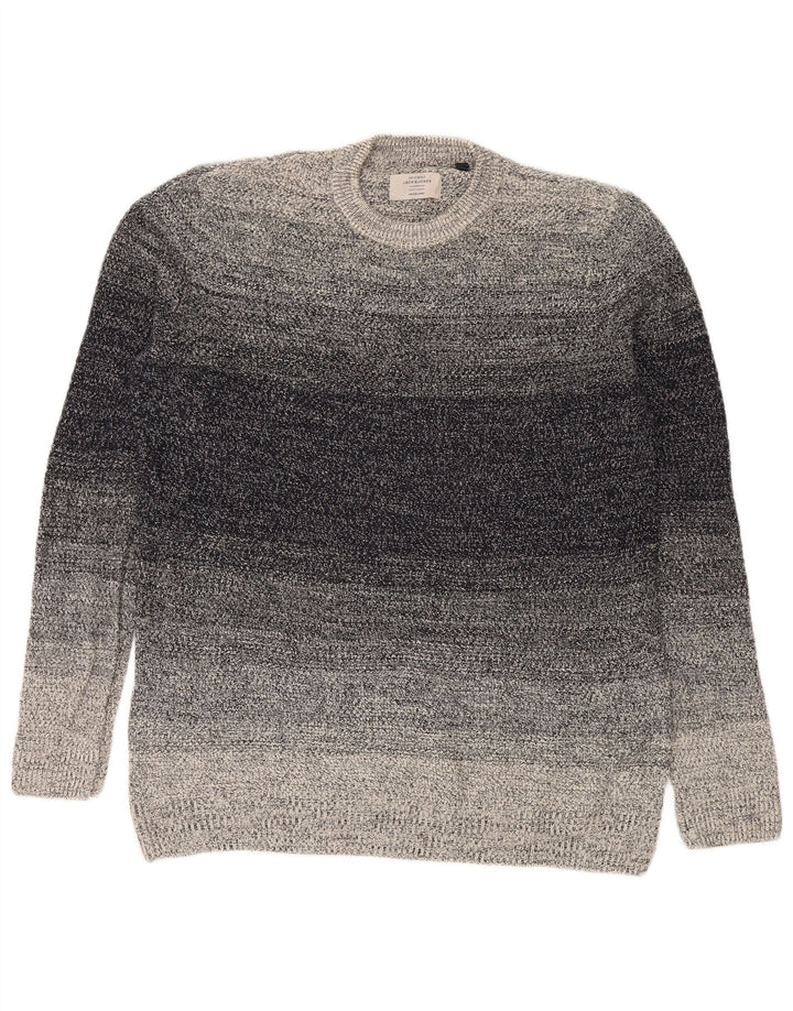 Jack & Jones Mens Crew Neck Jumper Sweater Large Grey Colourblock Cotton