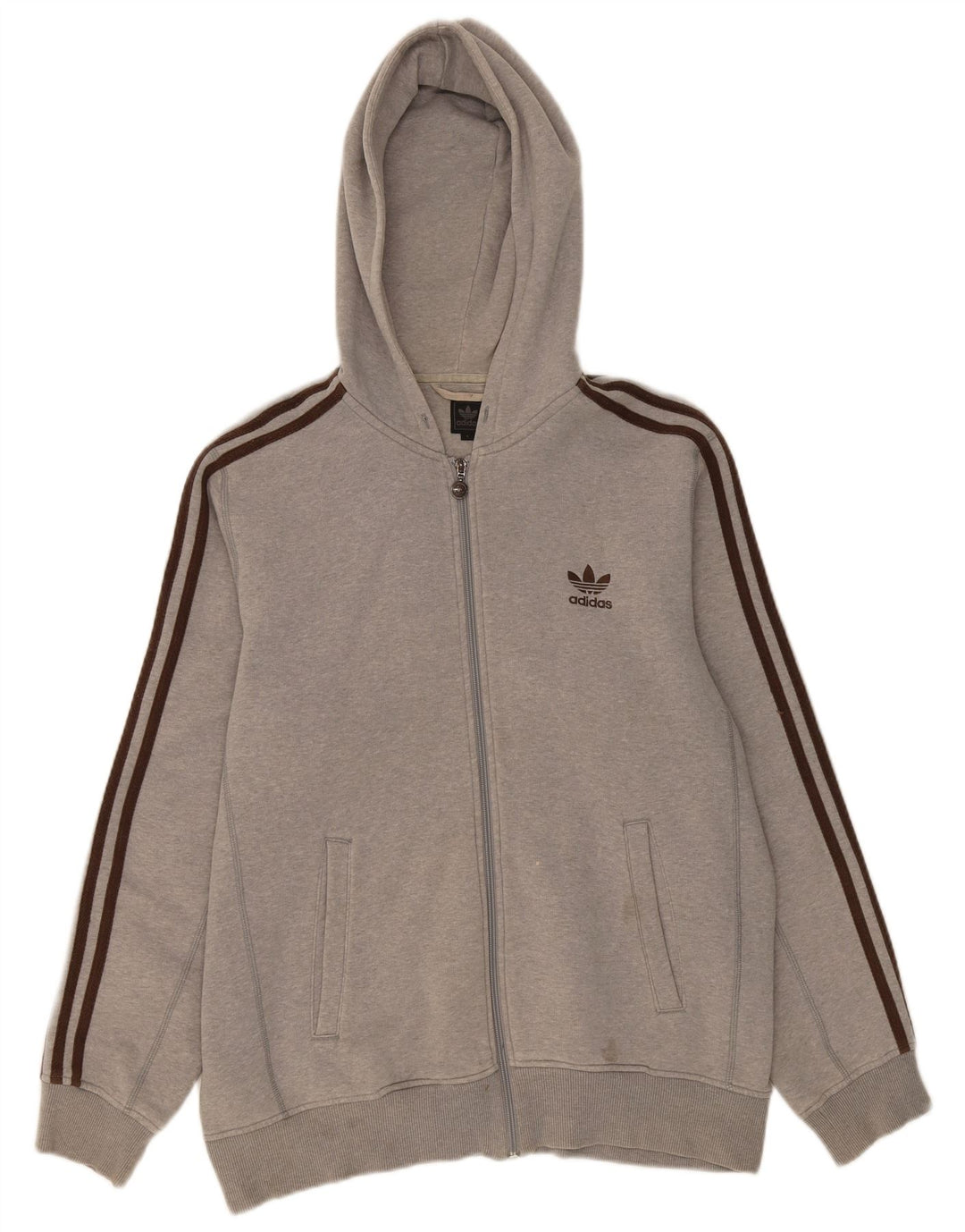 ADIDAS Mens Zip Hoodie Sweater Large Grey Cotton