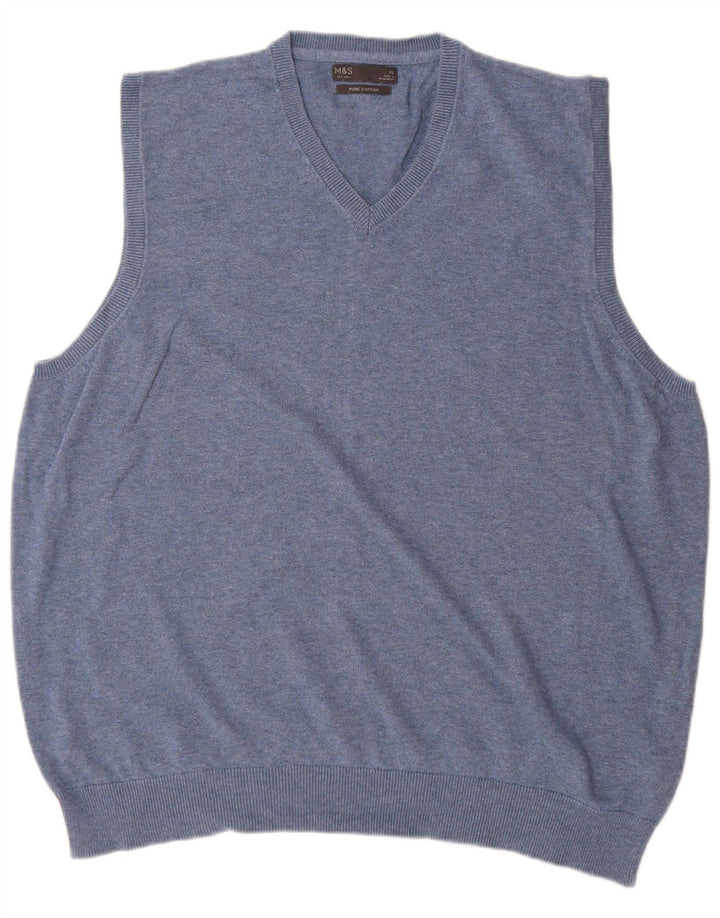 Marks & Spencer Mens Vest Tank Top XL Blue Cotton