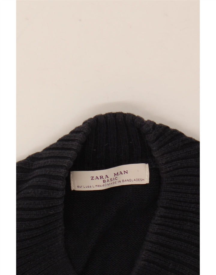 Zara Mens V-Neck Jumper Sweater Large Navy Blue