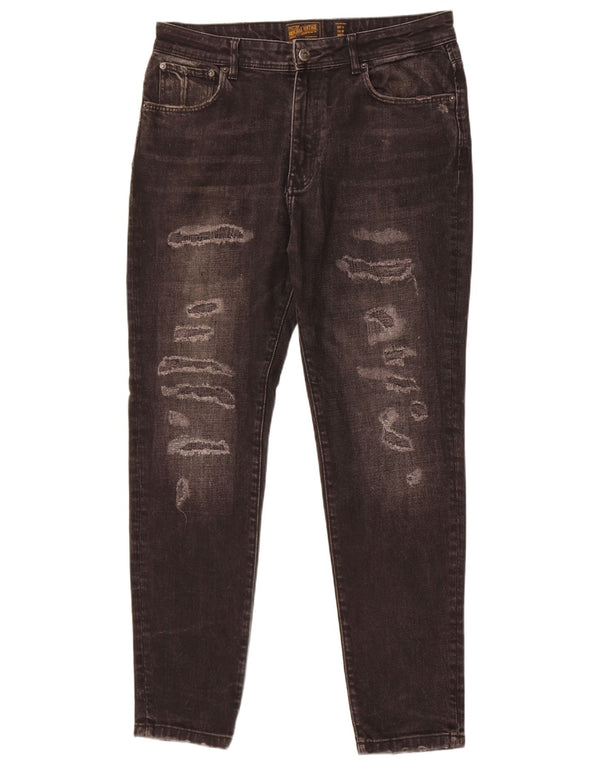 Zara Mens Distressed Slim Jeans EU 44 Large W34 L30 Black Cotton