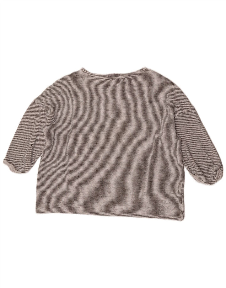 Zara Womens 3/4 Sleeve Oversized Blouse Top UK 14 Medium Grey Striped