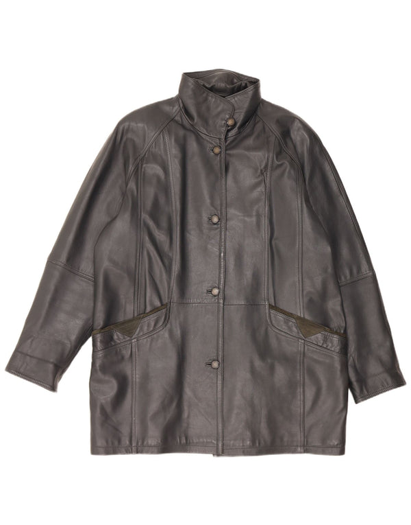 Barisal Womens Oversized Leather Coat EU 40 Medium Black