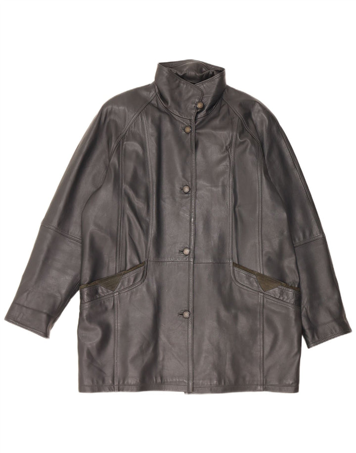Barisal Womens Oversized Leather Coat EU 40 Medium Black