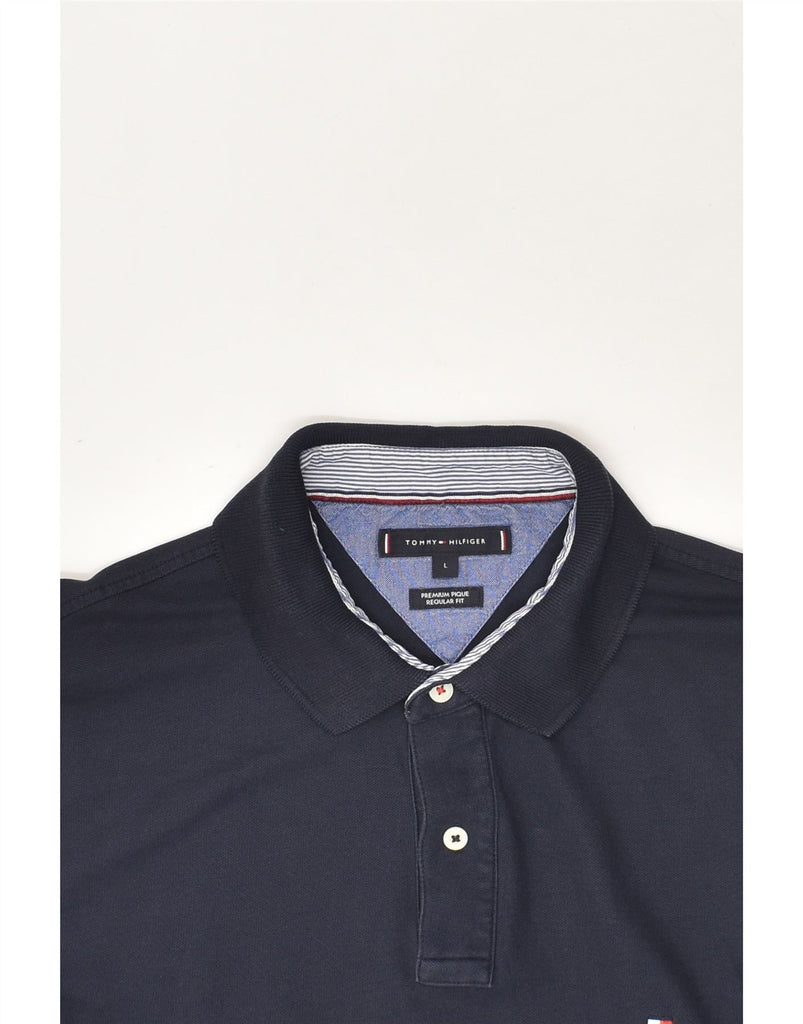 TOMMY HILFIGER Mens Regular Fit Polo Shirt Large Navy Blue Cotton | Vintage Tommy Hilfiger | Thrift | Second-Hand Tommy Hilfiger | Used Clothing | Messina Hembry 