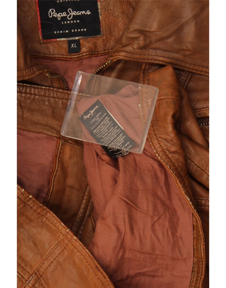 PEPE Jeans Womens Crop Leather Jacket UK 18 XL Brown
