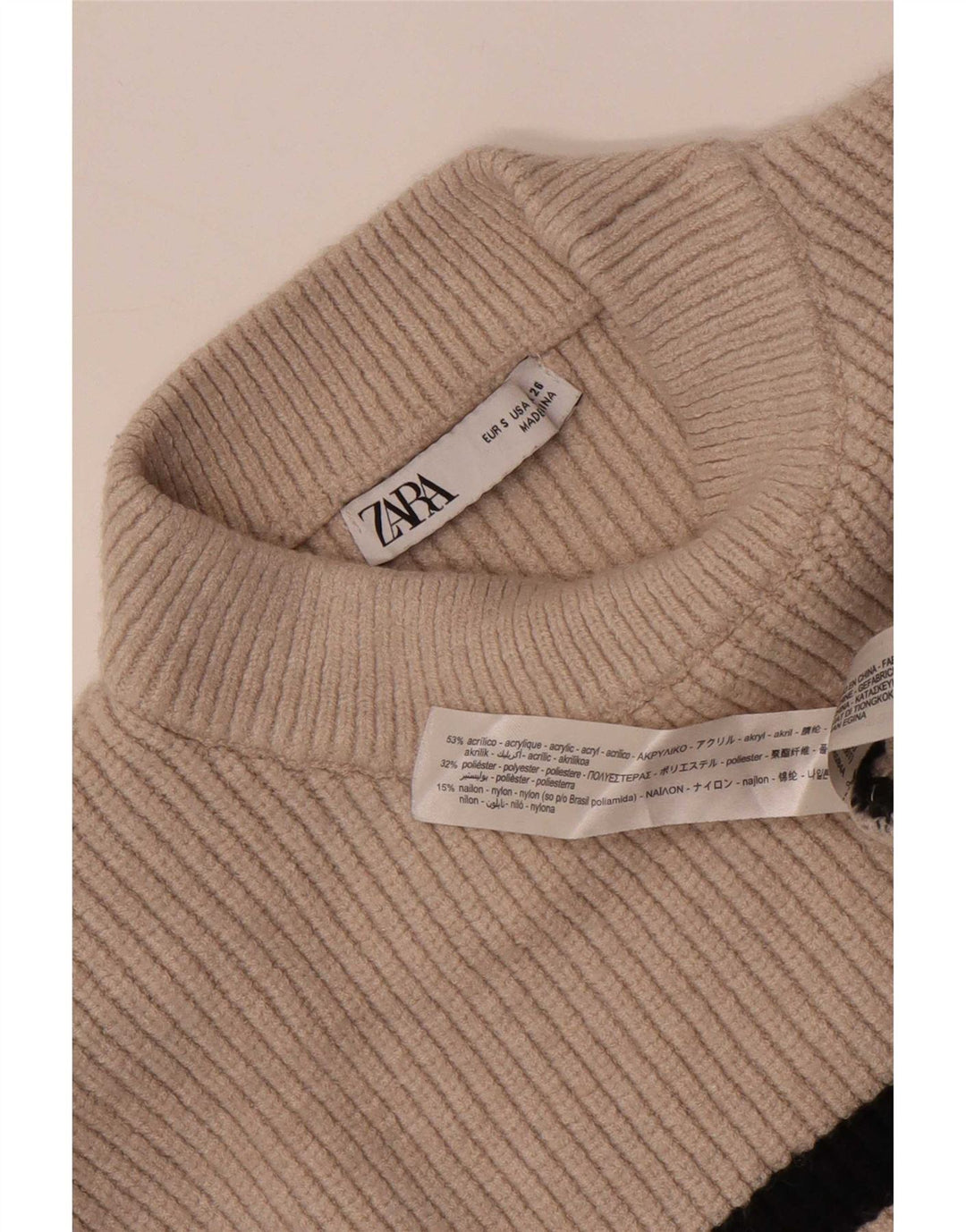 Zara Womens Oversized Crop Turtle Neck Jumper Sweater UK 10 Small Beige