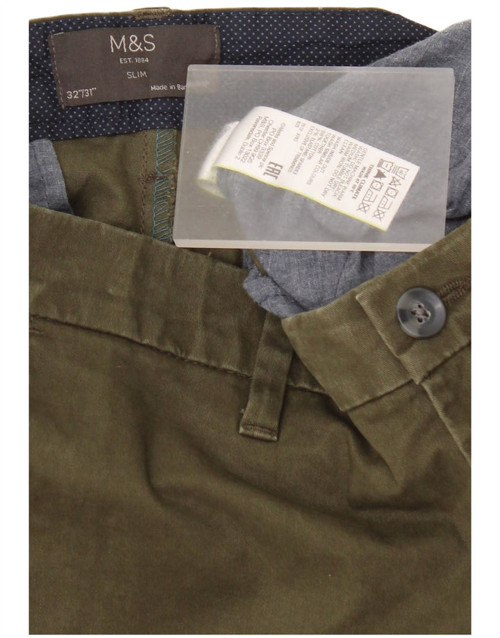 Marks & Spencer Mens Slim Chino Trousers W32 L31 Khaki Cotton