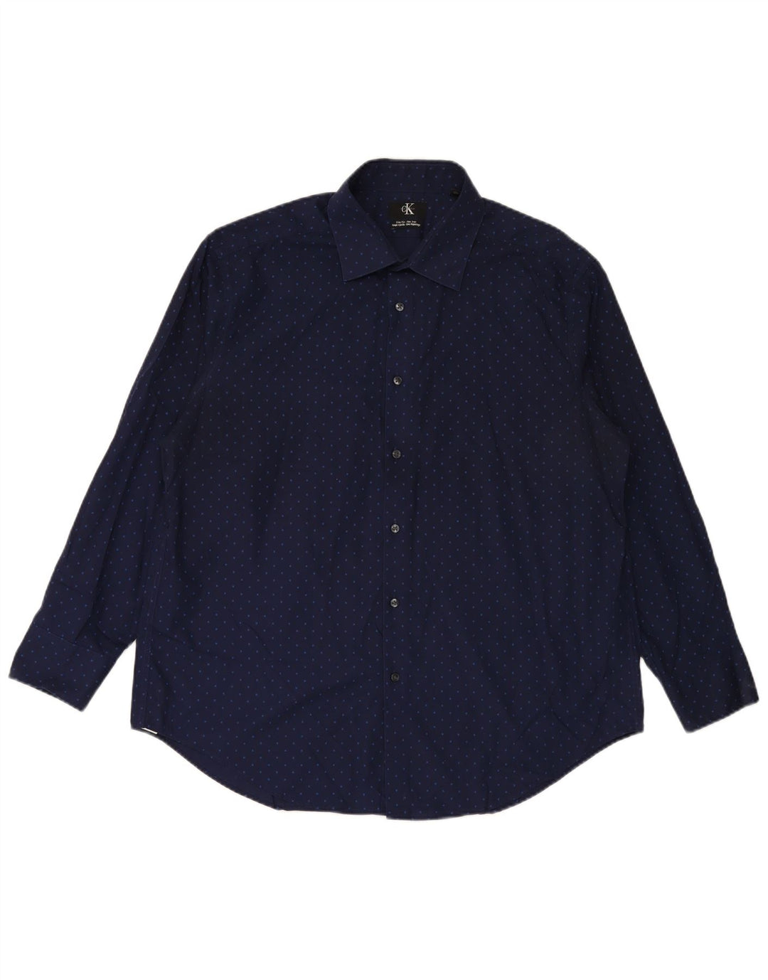 CALVIN KLEIN Mens Slim Fit Shirt Size 17 1/2 XL Navy Blue Spotted Cotton