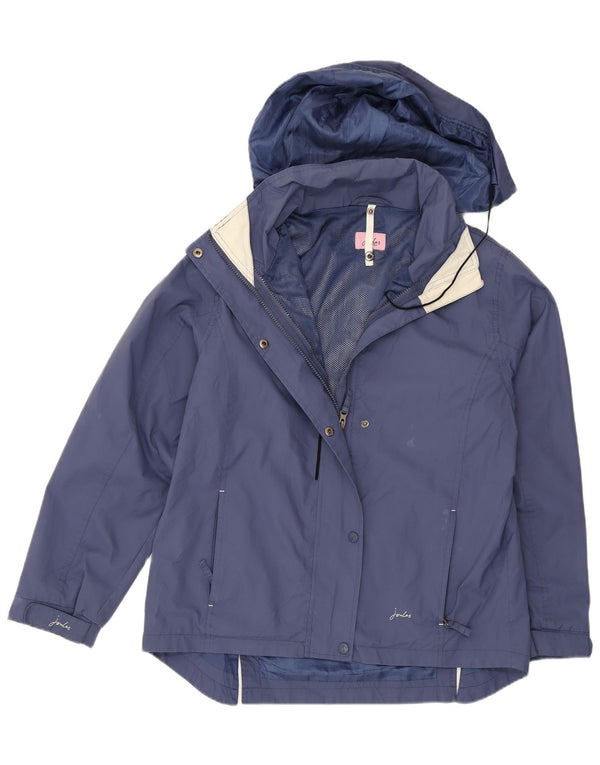 Joules Womens Hooded Rain Jacket UK 10 Small Navy Blue Nylon