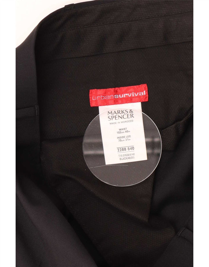 Marks & Spencer Mens Straight Suit Trousers W40 L31 Black Wool