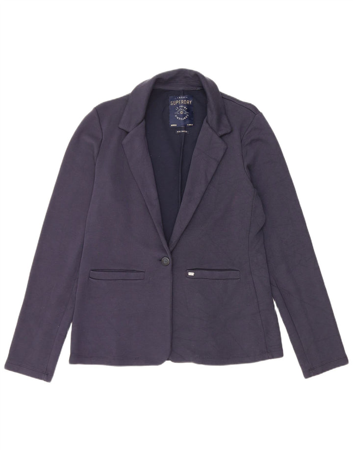 Superdry Womens 1 Button Blazer Jacket UK 14 Medium Navy Blue Cotton