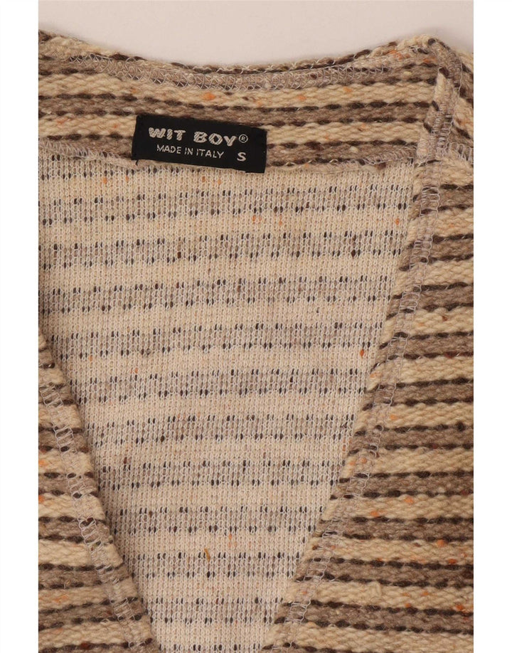 Wit Boy Mens Sleeveless Cardigan Sweater Small Beige Striped Wool