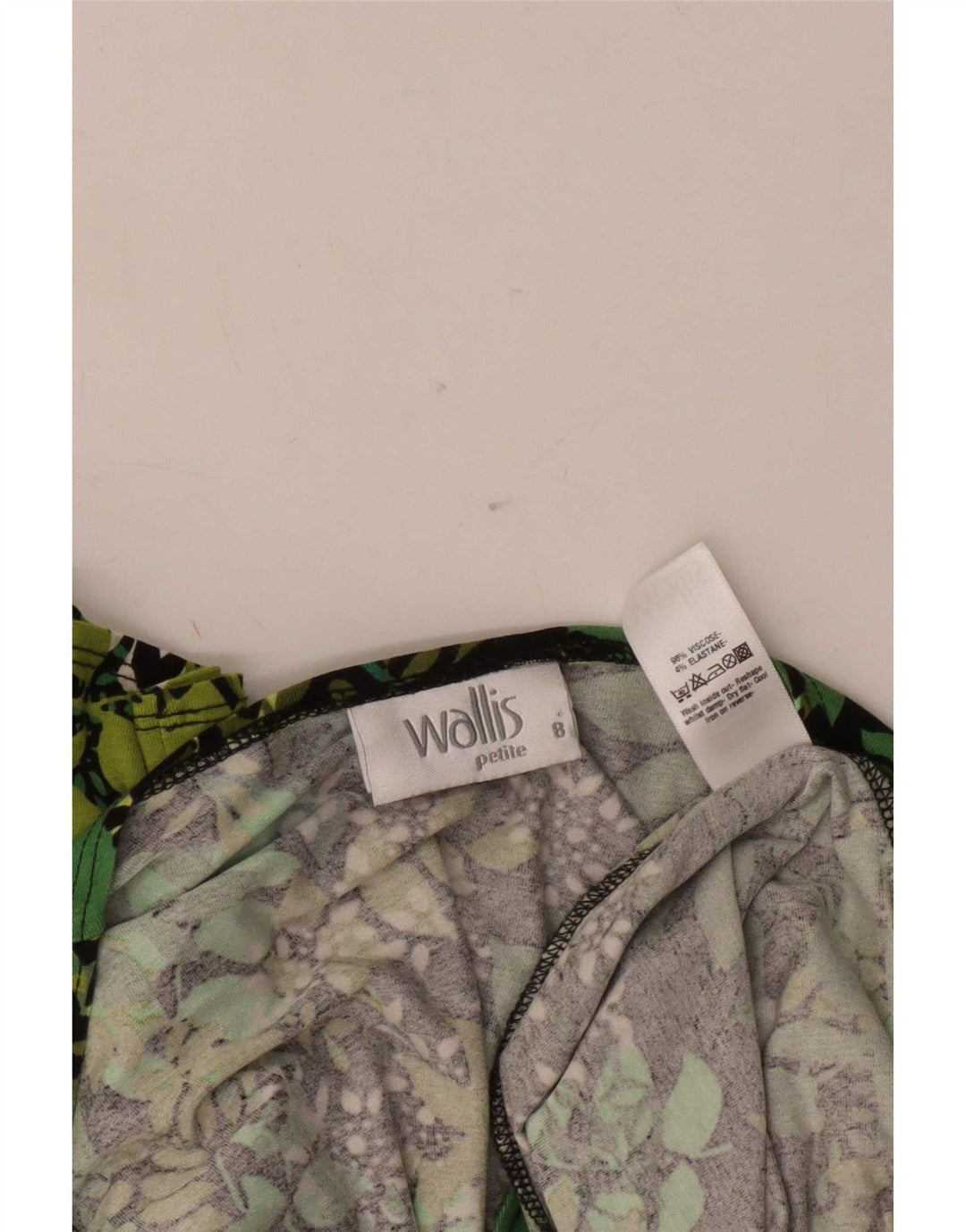 Wallis Womens Petite 3/4 Sleeve Basic Dress UK 8 Small Green Floral Viscose