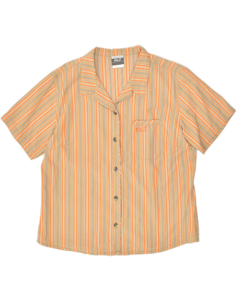JACK WOLFSKIN Womens Short Sleeve Shirt UK 18 XL Orange Striped Cotton | Vintage Jack Wolfskin | Thrift | Second-Hand Jack Wolfskin | Used Clothing | Messina Hembry 