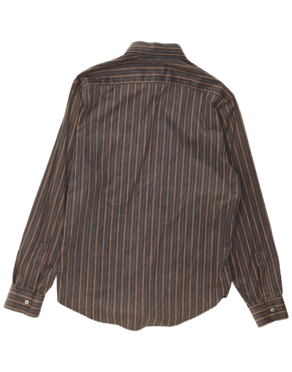 Trussardi Jeans Mens Shirt Large Black Striped Cotton