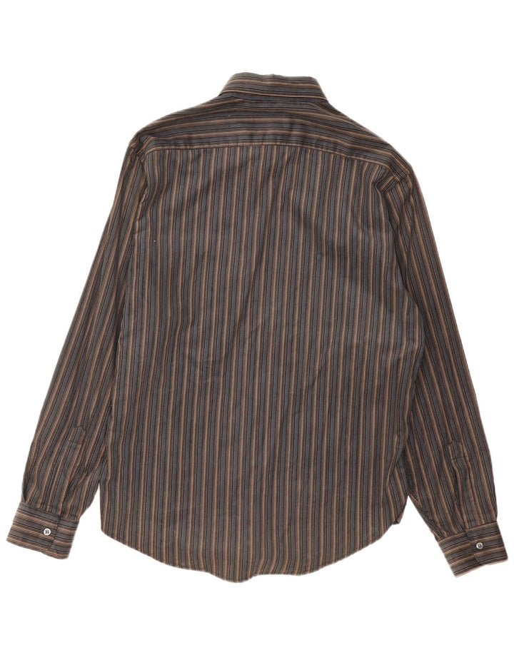 Trussardi Jeans Mens Shirt Large Black Striped Cotton