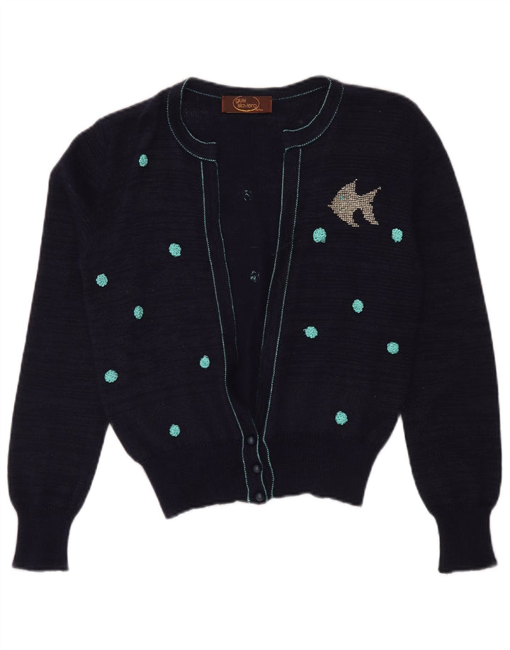GIUSI SLAVIERO Womens Cardigan Sweater IT 42 Medium Navy Blue Spotted