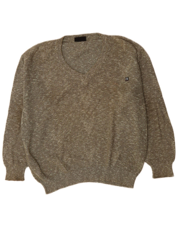 Rasica Mens V-Neck Jumper Sweater XL Grey Flecked