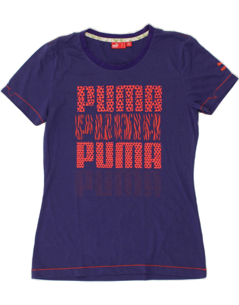 PUMA Womens Graphic T-Shirt Top UK 14 Medium Blue | Vintage Puma | Thrift | Second-Hand Puma | Used Clothing | Messina Hembry 