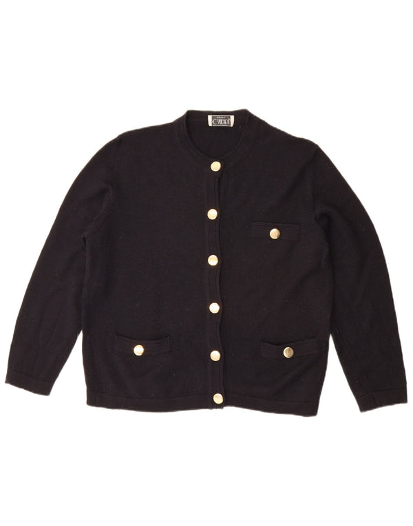 Vintage Womens Oversized Cardigan Sweater UK 10 Small Navy Blue Wool
