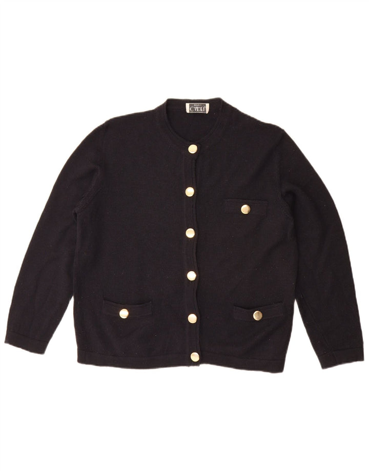 Vintage Womens Oversized Cardigan Sweater UK 10 Small Navy Blue Wool