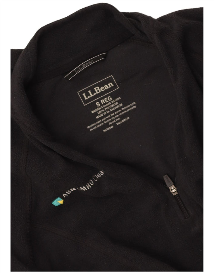 L.L.BEAN Womens Graphic Zip Neck Fleece Jumper UK 10 Small Black Polyester