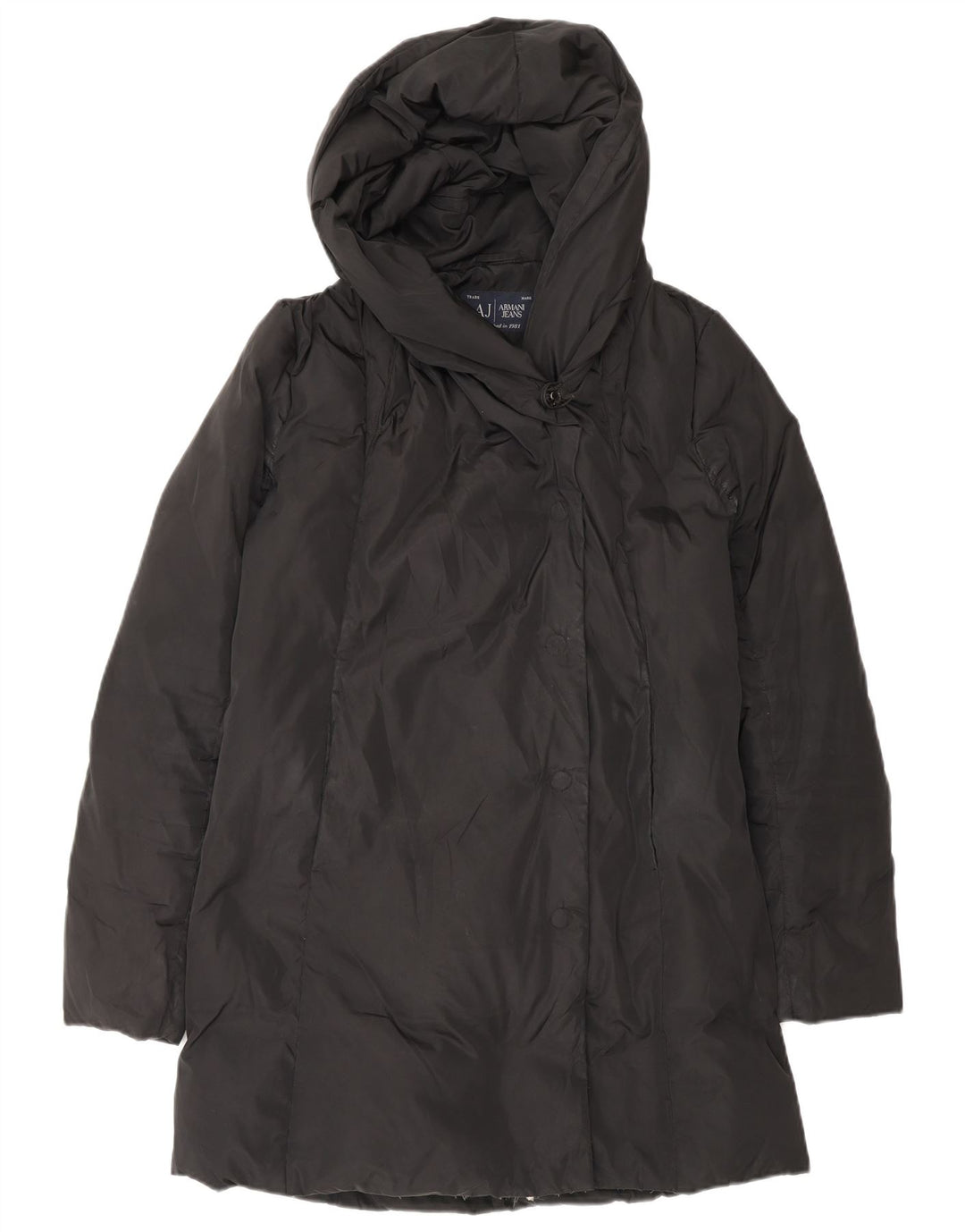 ARMANI JEANS Womens Oversized Hooded Padded Coat IT 38 XS Black Polyester