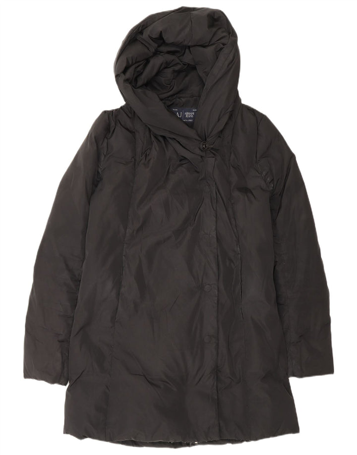 ARMANI JEANS Womens Oversized Hooded Padded Coat IT 38 XS Black Polyester