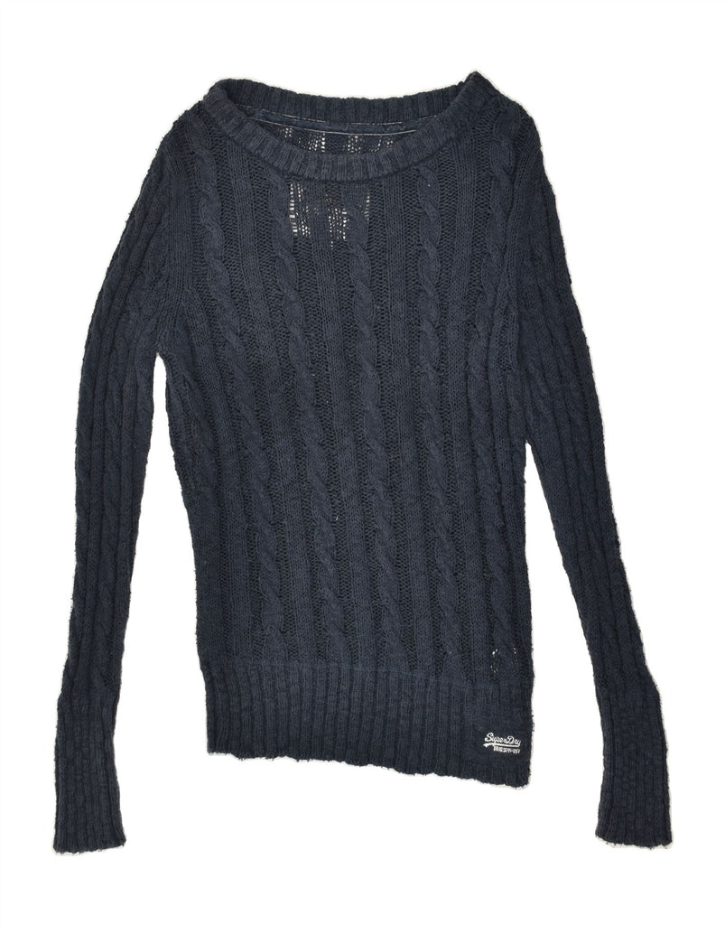 SUPERDRY Womens Boat Neck Jumper Sweater UK 14 Medium Navy Blue Cotton | Vintage Superdry | Thrift | Second-Hand Superdry | Used Clothing | Messina Hembry 