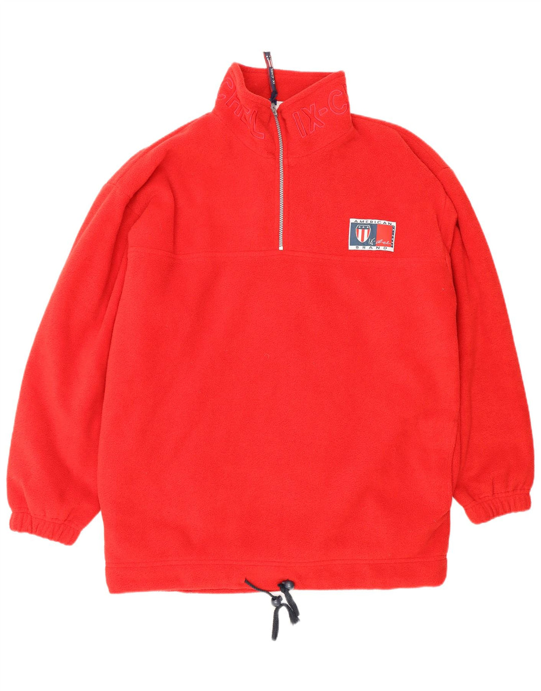 VINTAGE Mens Loose Fit Graphic Zip Neck Fleece Jumper Medium Red Polyester