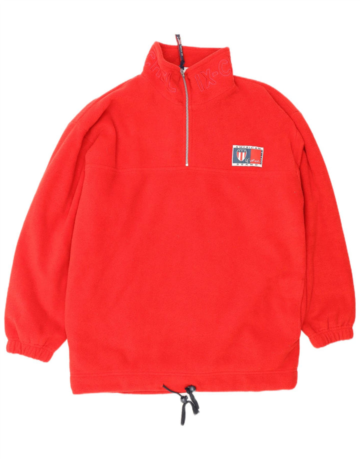 VINTAGE Mens Loose Fit Graphic Zip Neck Fleece Jumper Medium Red Polyester