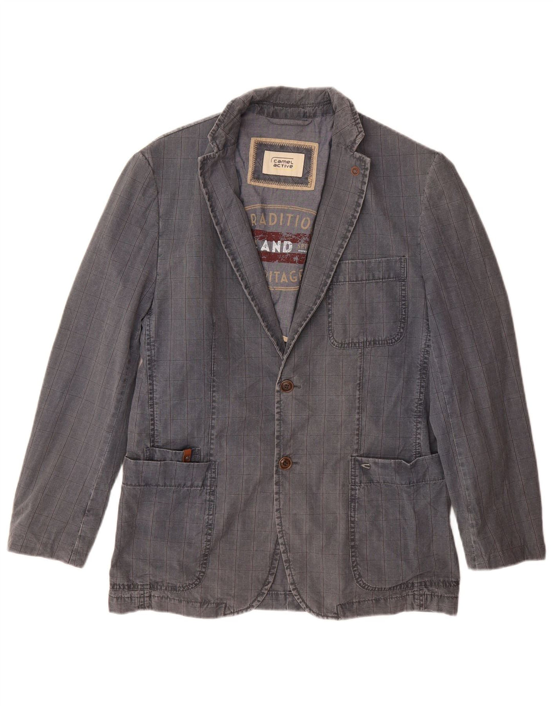 CAMEL ACTIVE Mens 2 Button Blazer Jacket IT 48 Medium Blue Check Cotton