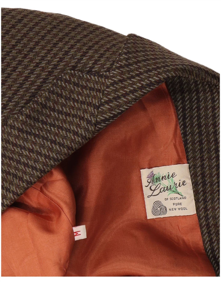 Vintage Womens Double Breasted Blazer Jacket UK 14 Medium Brown Houndstooth