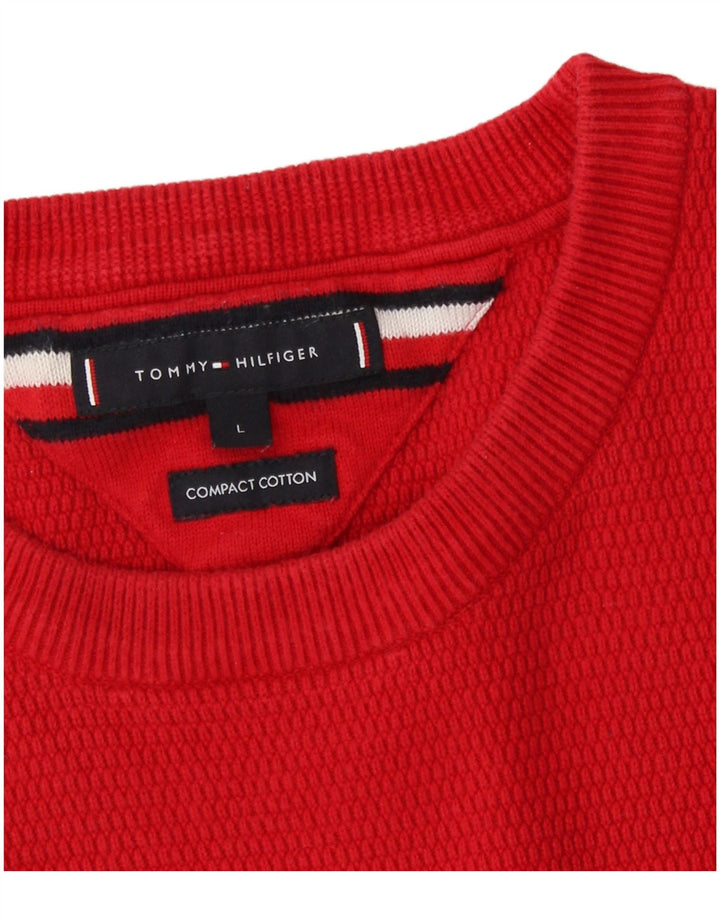 Tommy Hilfiger Mens Crew Neck Jumper Sweater Large Red Cotton