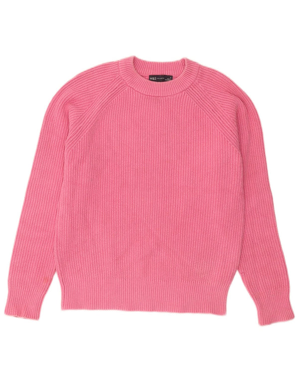 Marks & Spencer Womens Crew Neck Jumper Sweater UK 10 Small Pink Cotton