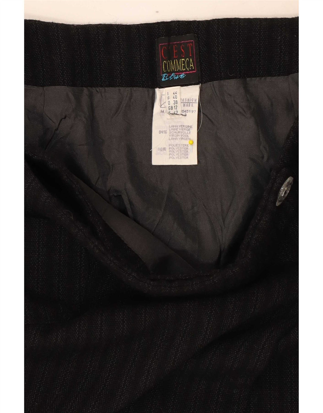 C'EST COMMECA Womens Mini Skirt UK 12 Medium W28 Black Striped Wool