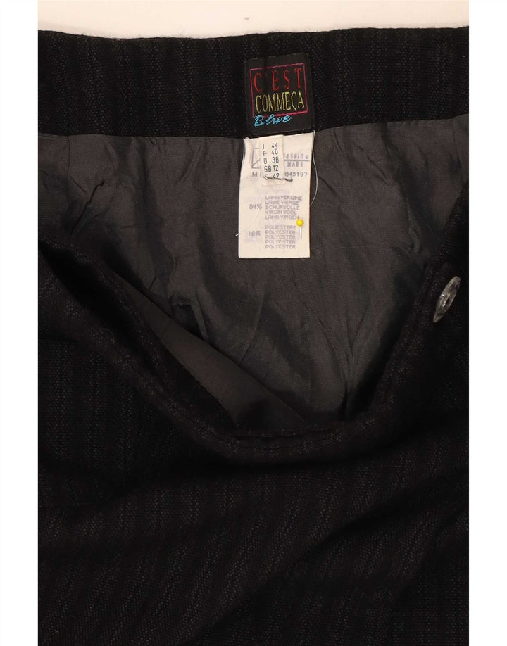 C'EST COMMECA Womens Mini Skirt UK 12 Medium W28 Black Striped Wool