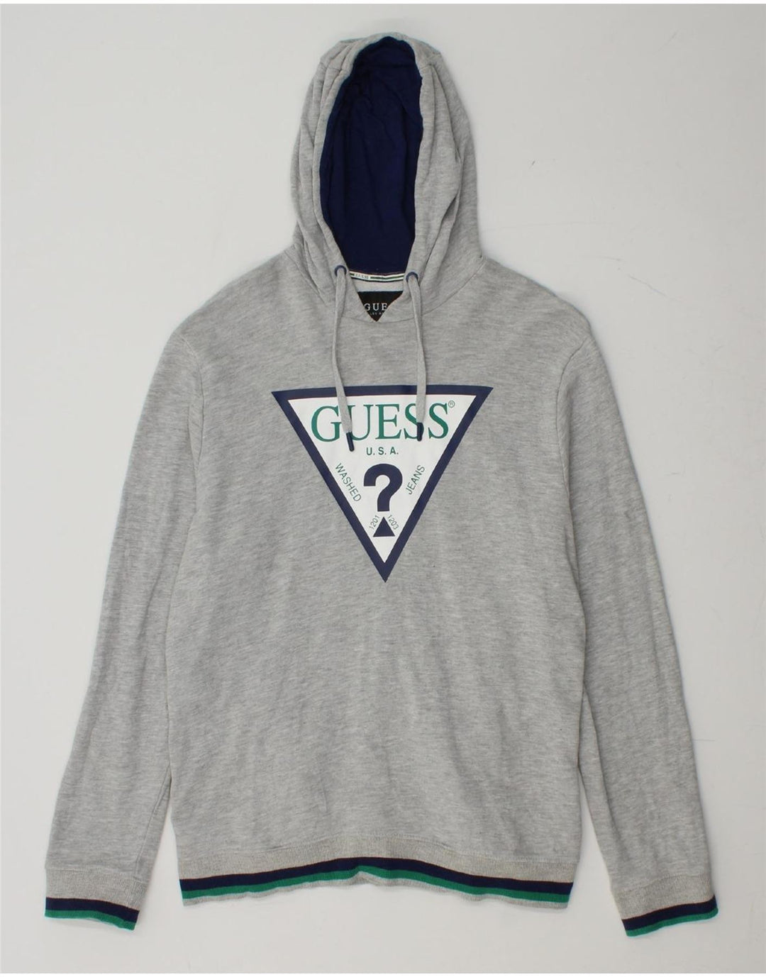 GUESS Mens Graphic Hoodie Jumper Large Grey Cotton