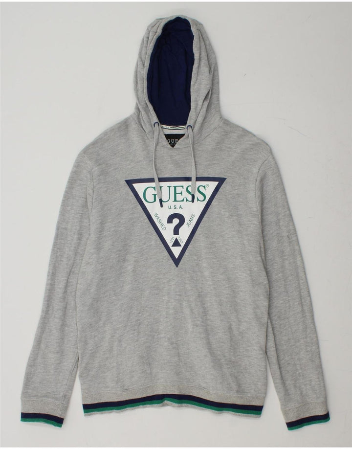 GUESS Mens Graphic Hoodie Jumper Large Grey Cotton