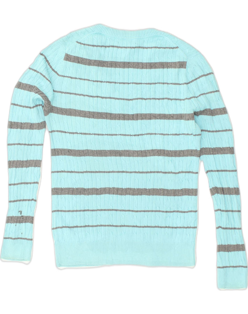 TOMMY HILFIGER Womens V-Neck Jumper Sweater UK 14 Medium Turquoise Striped | Vintage Tommy Hilfiger | Thrift | Second-Hand Tommy Hilfiger | Used Clothing | Messina Hembry 