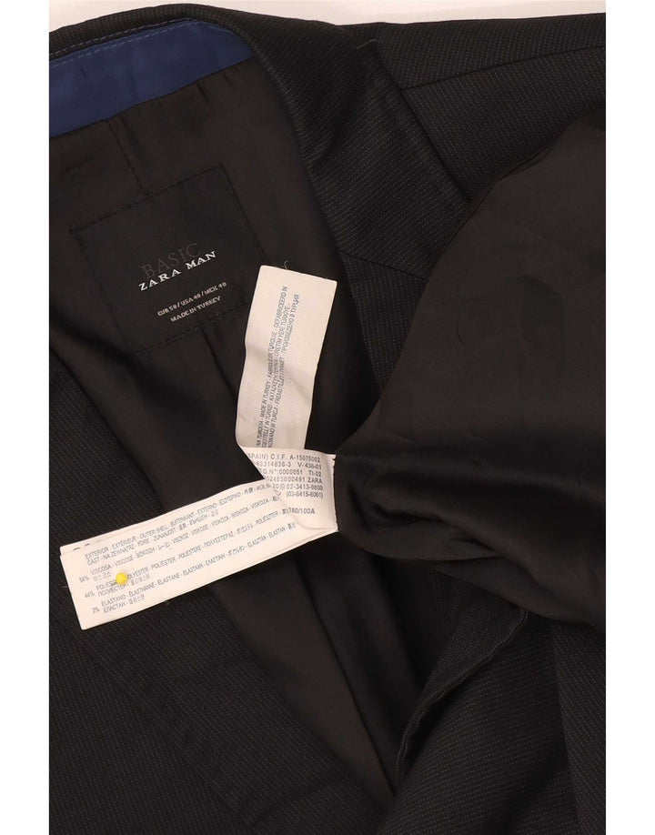 Zara Mens 2 Button Blazer Jacket EU 50 Medium Black Pinstripe Viscose