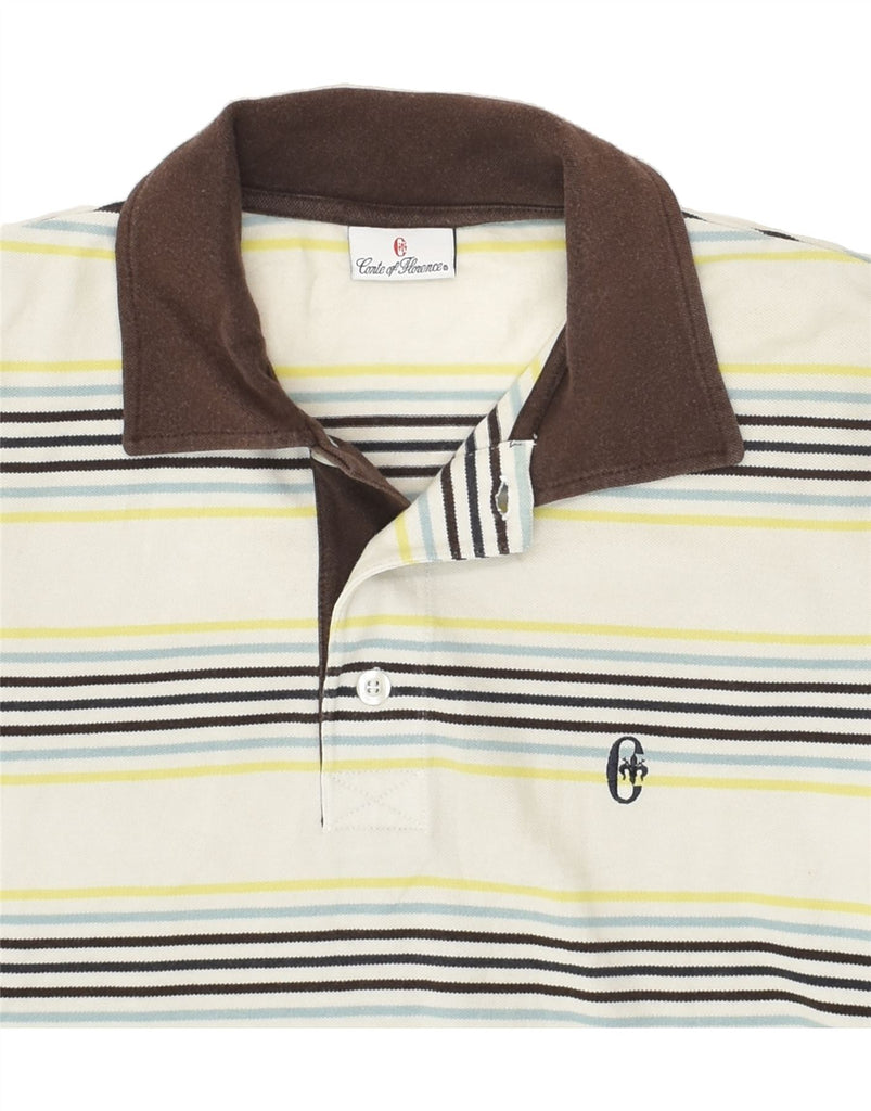 CONTE OF FLORENCE Mens Polo Shirt XL White Striped Cotton | Vintage Conte of Florence | Thrift | Second-Hand Conte of Florence | Used Clothing | Messina Hembry 